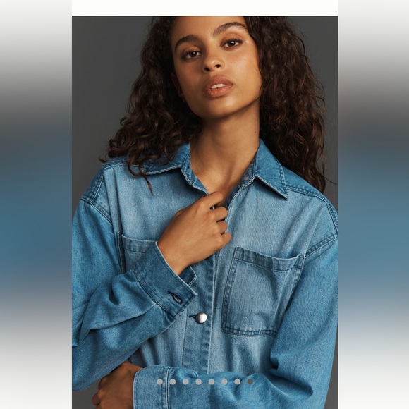 NWT Anthropologie Porridge Long Sleeve Collared Denim Mini Shirt Dress - Picture 8 of 13